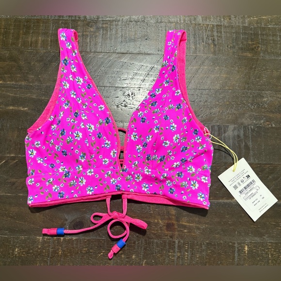 NWT Maaji Reversible Pink Shimmer Floral Bikini Top Bottom Swimsuit Sz Medium - Picture 7 of 16